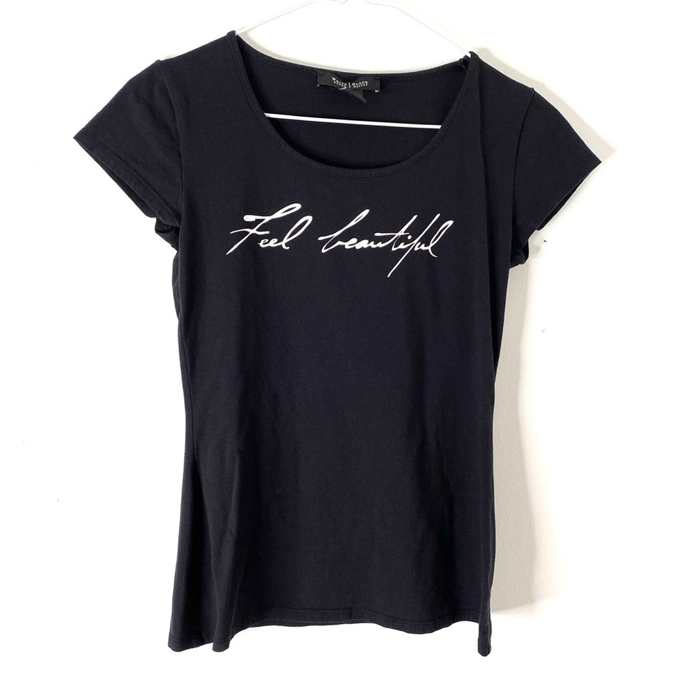WHBM Feel Beautiful Black Graphic Tee